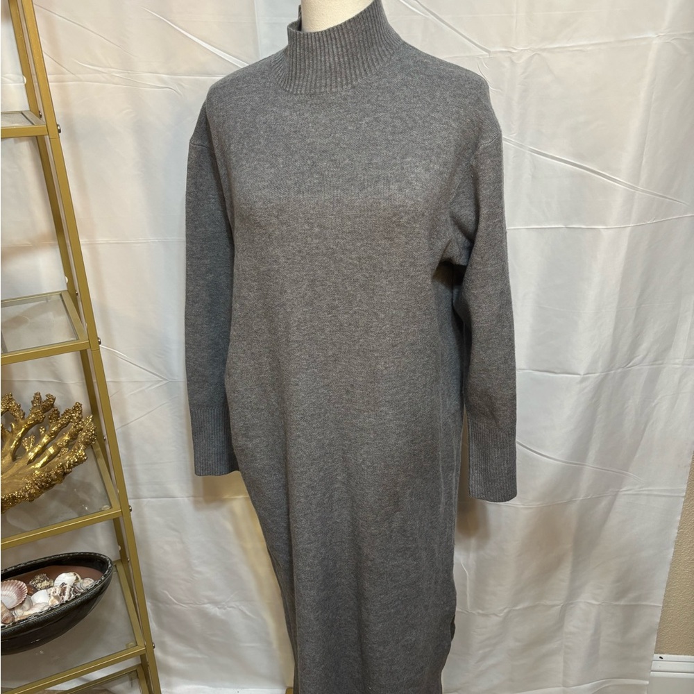 A New Day Gray Mock Neck Sweater Dress Midi Knit Long‎ Sleeve Small NWT